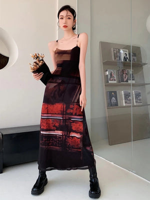 Crop Top & Mesh Midi Dress Two Piece Set