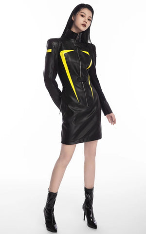 Cyberpunk Faux Leather Maxi Dress