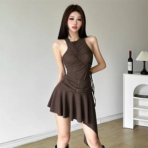 Cyberpunk Ruched Asymmetric Mini Dress