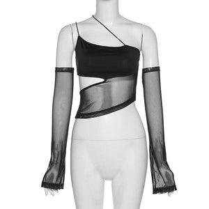 Detachable Sleeved Mesh Halter Top