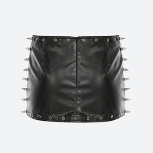 Grunge Spiked Faux Leather Mini Skirt