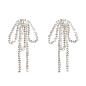 Coquette Bow Pearl Tassel Earrings
