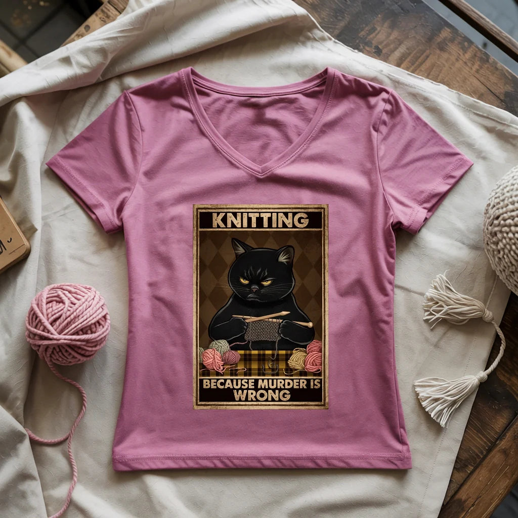 Knitting Because murder is wrong Lady V-neck