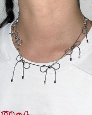 Coquette Aesthetic Silver Bows Choker