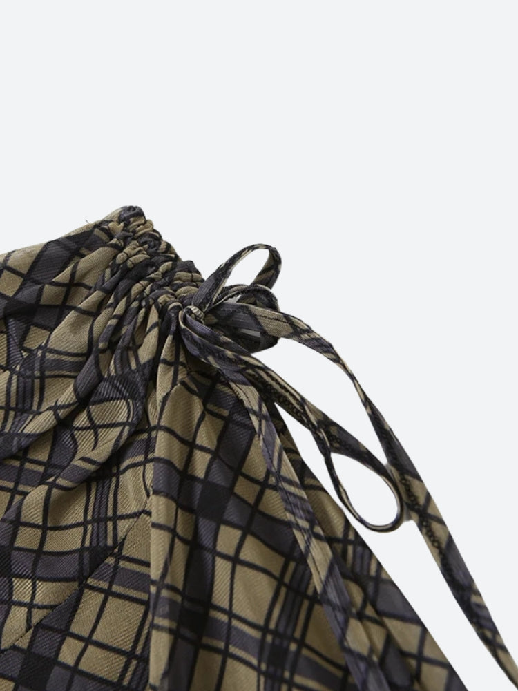 Grunge Plaid Mesh Midi Skirt