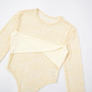 Lace Top & Bodysuit Two Piece Set