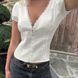 Lace Trim Button Up Shirt