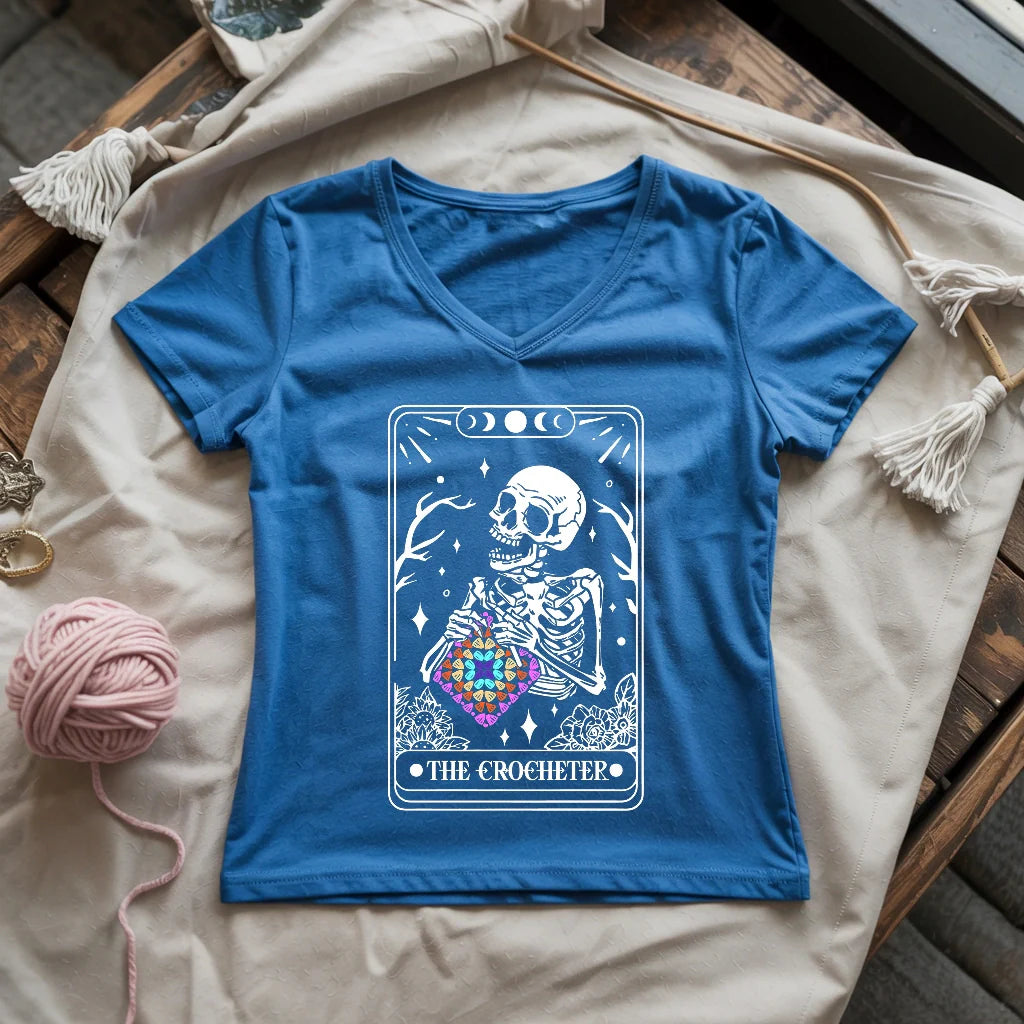 Skeleton Crocheter Tarot Lady V-neck