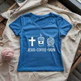 Jesus, Coffee and Yarn Lady V-neck