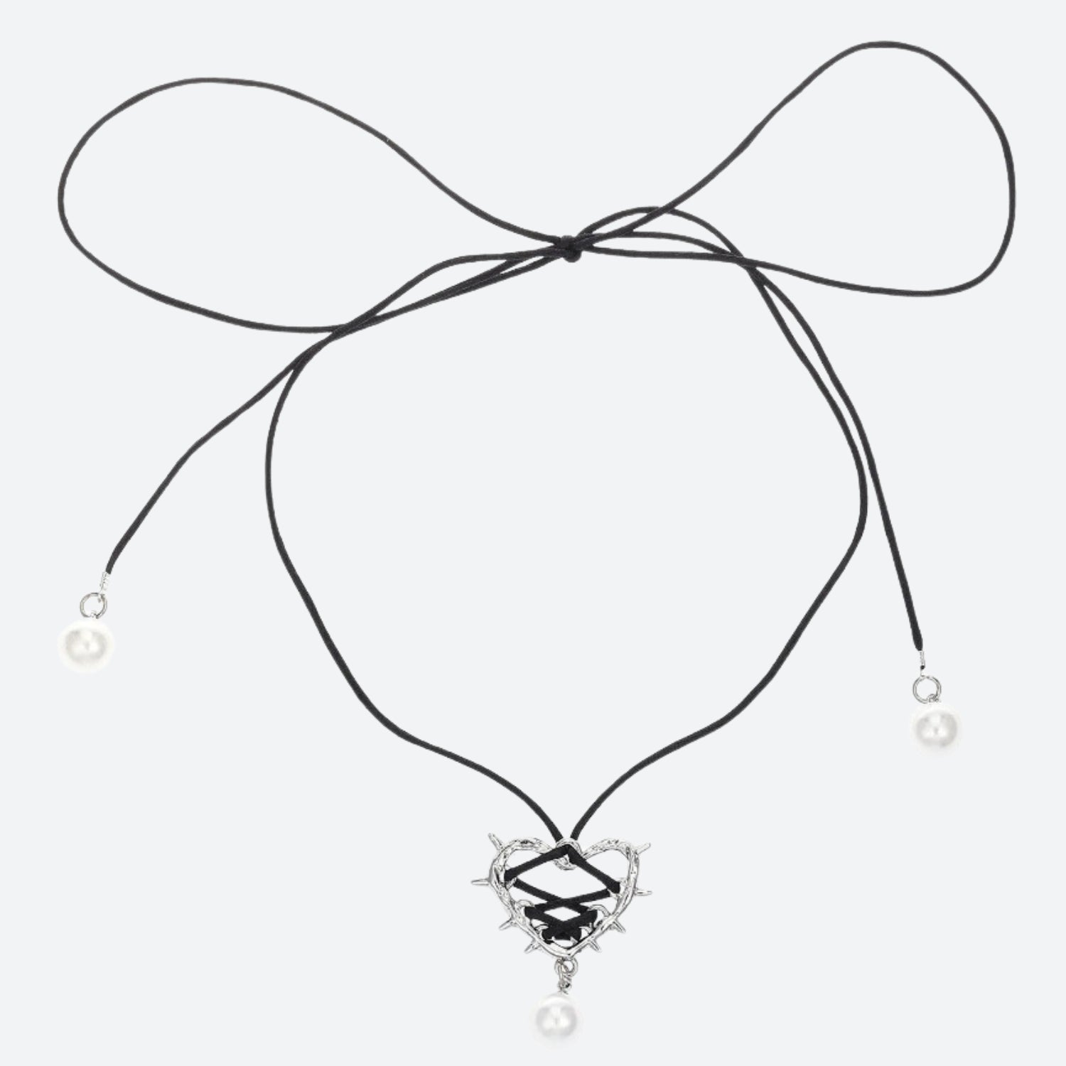 Y2K Coquette Barbed Heart Bow Tie Necklace