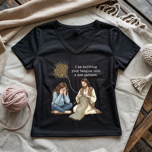 God Knitting Tangles Lady V-neck