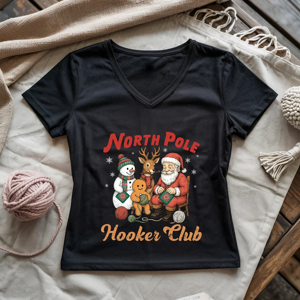 North Pole Crochet Club Lady V-neck