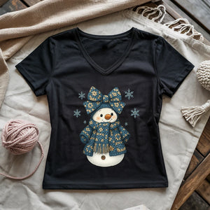 Snowman Crocheter Lady V-neck