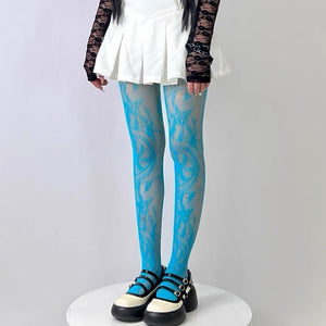 Lace Pattern Tights in Blue