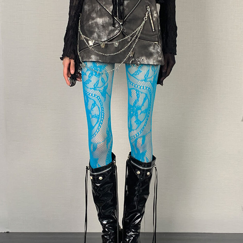 Lace Pattern Tights in Blue