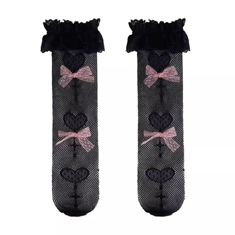 Bows Fishnet Knee Socks