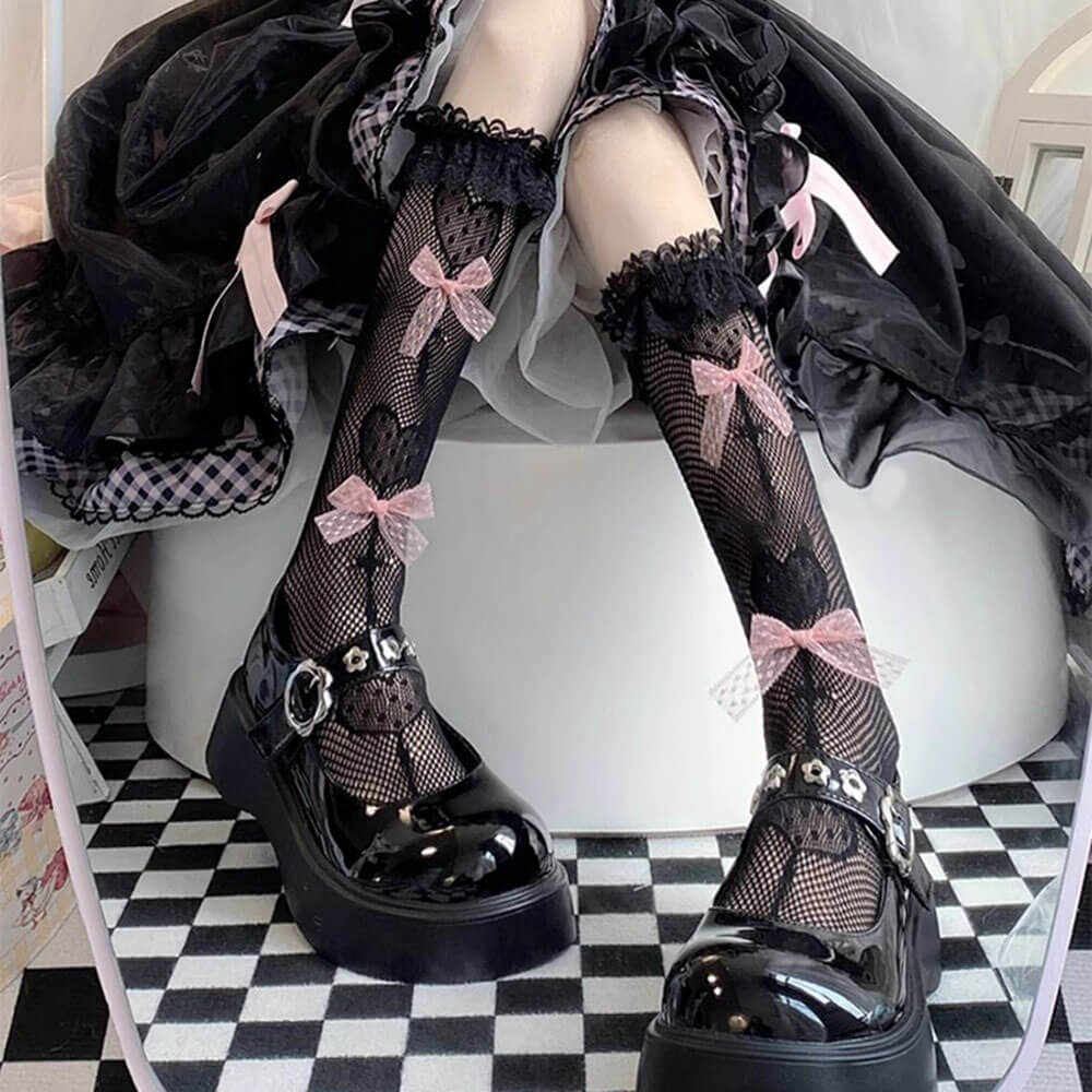 Bows Fishnet Knee Socks