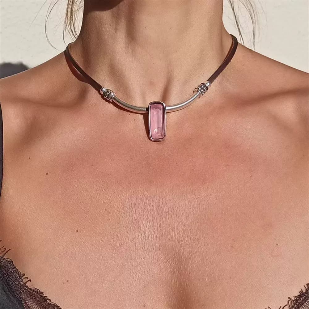 Bubblegum Pink Rectangle Pendant Choker