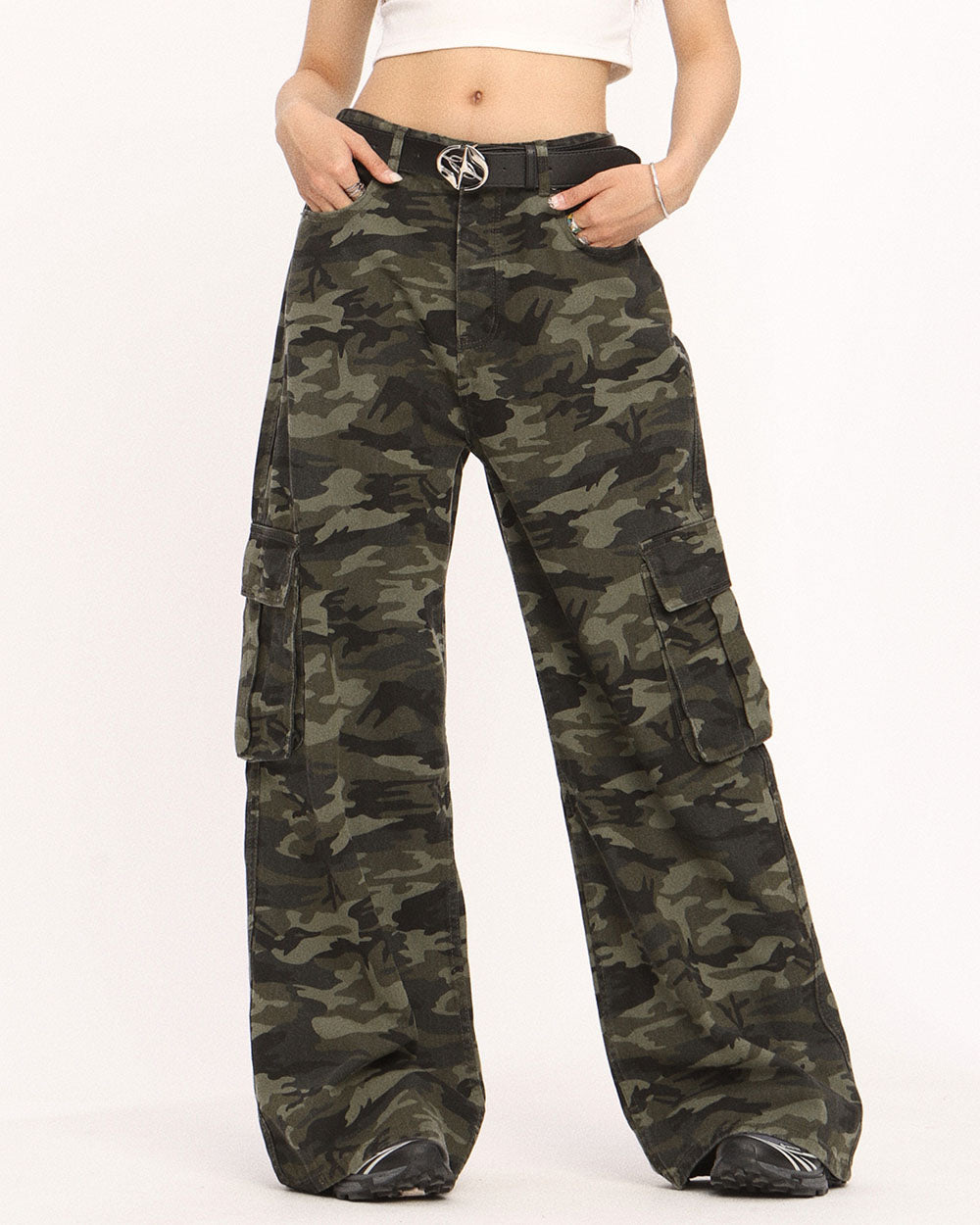 Camo Wide-Leg Cargo Pants