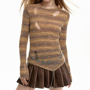 Distressed Striped Knit Sweater