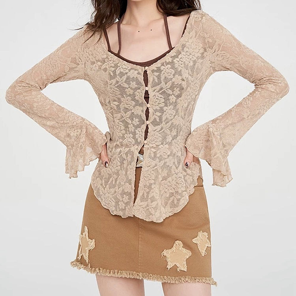 Fairycore Lace Flare Sleeve Top