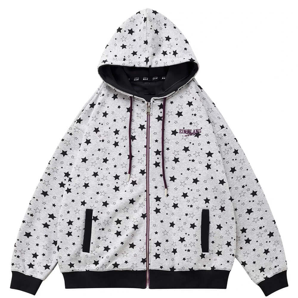 2010’s Grey Star Print Zip Up Hoodie
