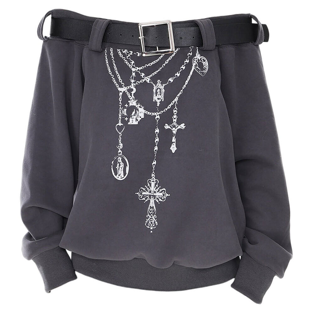 Grunge Aesthetic Off-Shoulder Sweatshirt