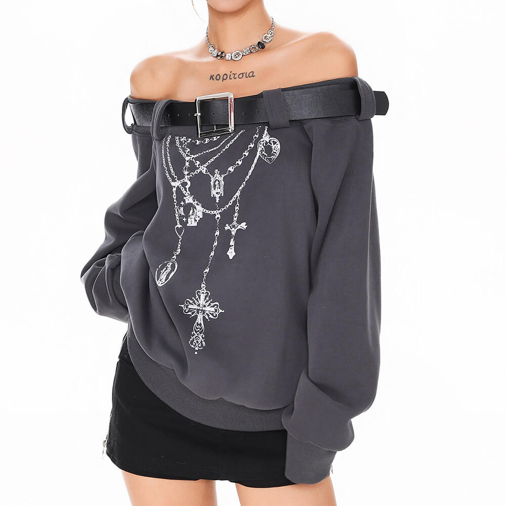 Grunge Aesthetic Off-Shoulder Sweatshirt