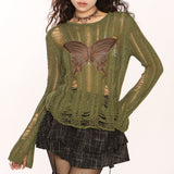 Grunge Aesthetic Butterfly Knit Top