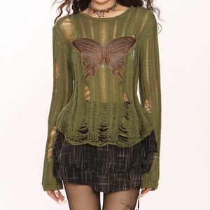 Grunge Aesthetic Butterfly Knit Top