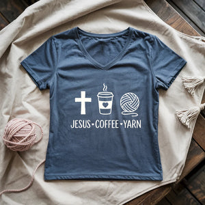 Jesus, Coffee and Yarn Lady V-neck