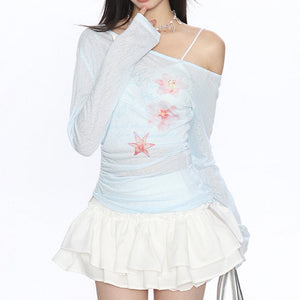 Hibiscus Flower One-Shoulder Top