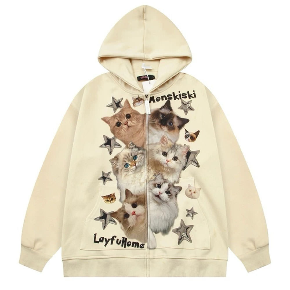 Kitten Print Oversized Hoodie
