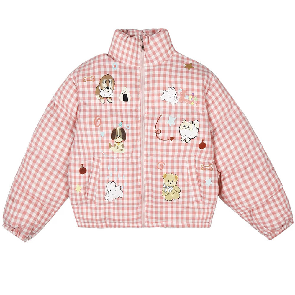 Korean Aesthetic Checker Puffer Jacket