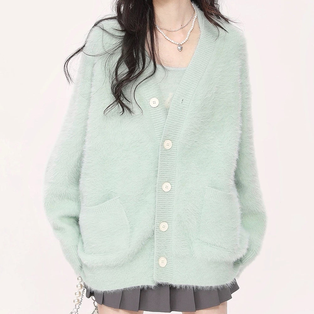 Mint Green Fuzzy Cardigan