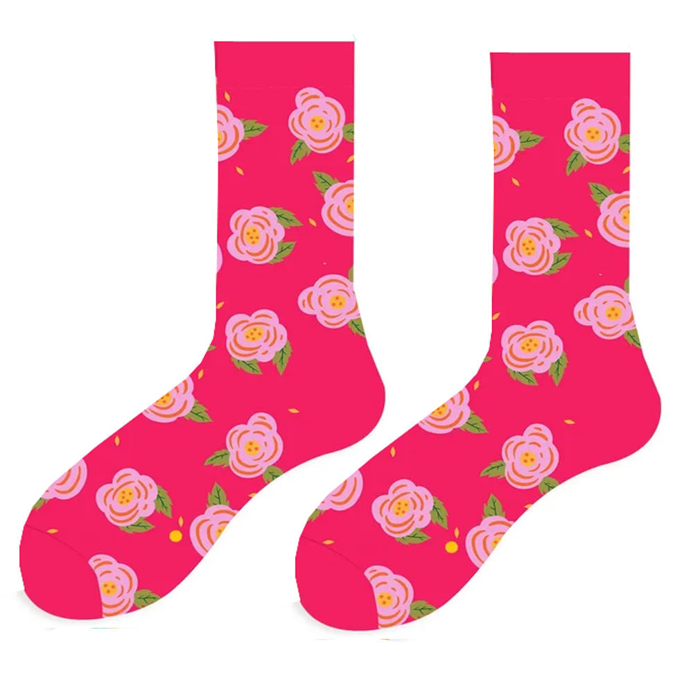 Pink Roses Print Socks