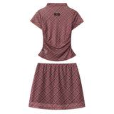 Preppy Plaid Mesh Top & Mini Skirt Set