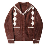 Preppy Plush Argyle Cardigan