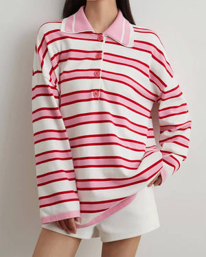 Raspberry Ice Cream Stripe Oversized Polo