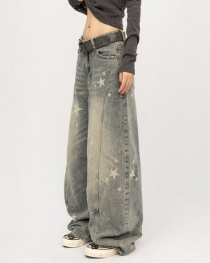 Loose Fit Star Pattern Baggy Jeans