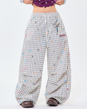 Starry Grid Aesthetic Wide Leg Pants