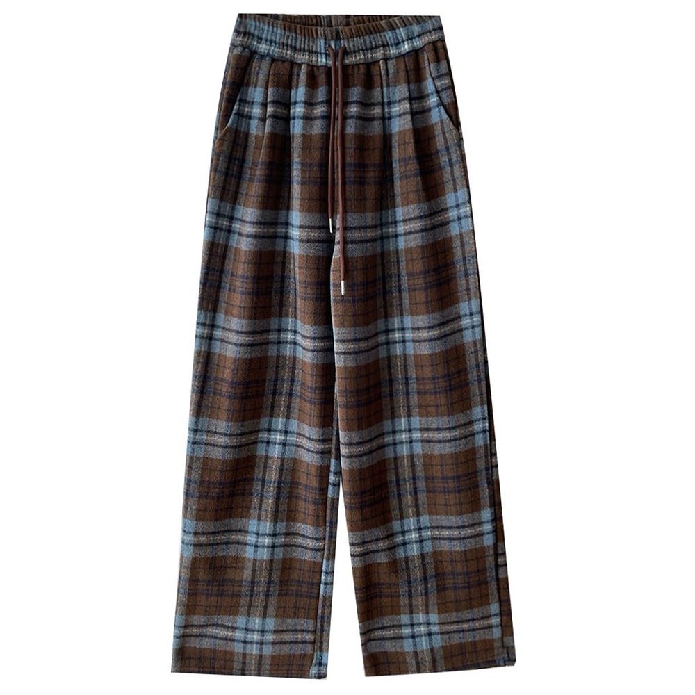 Autumn Study Vintage Plaid Wide Leg Pants
