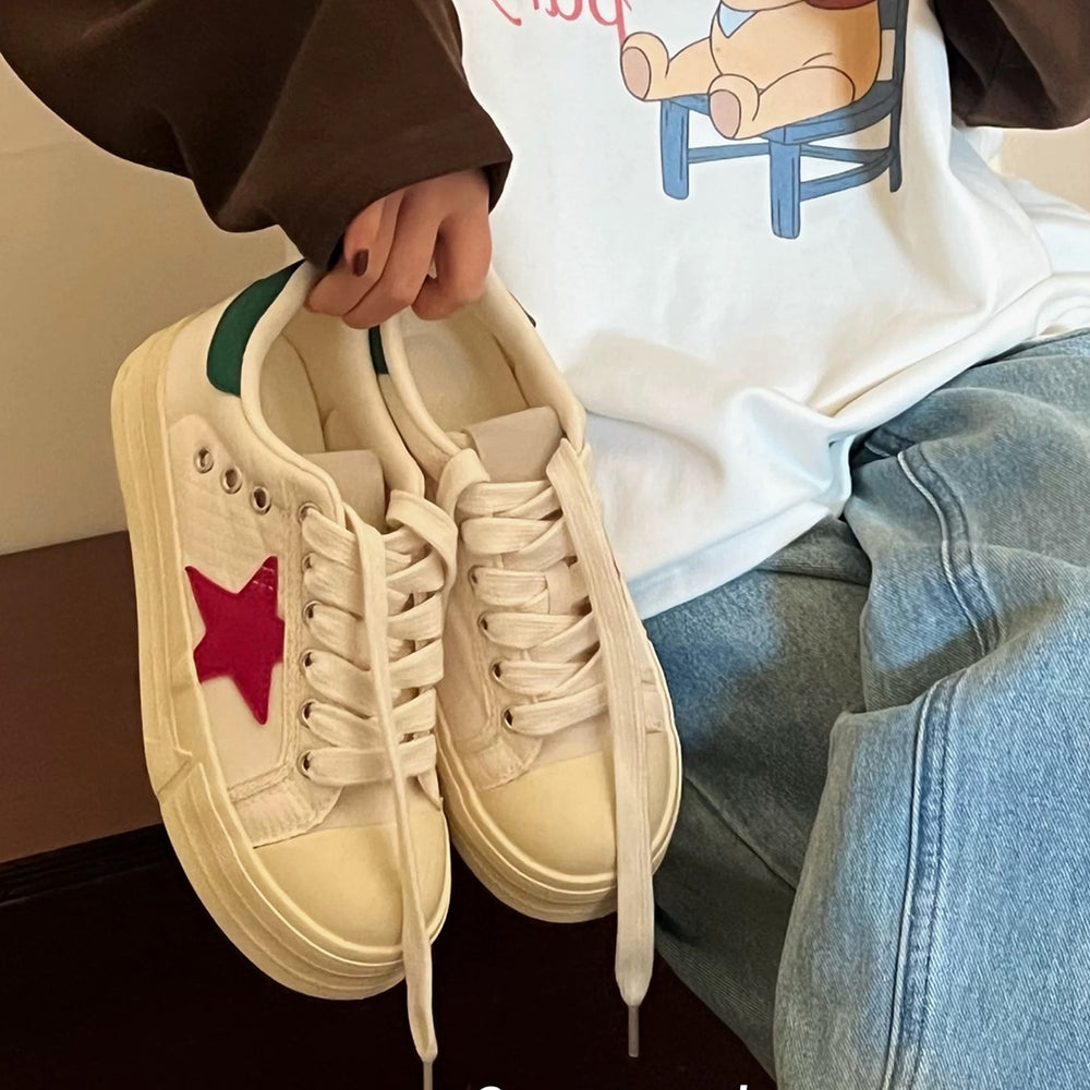 White & Red Star Sneakers