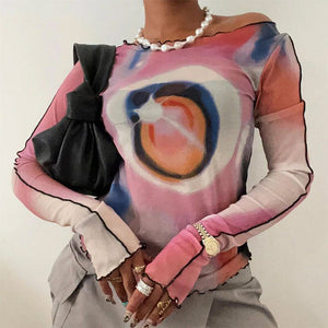 Y2K Aesthetic Galaxy Mesh Top