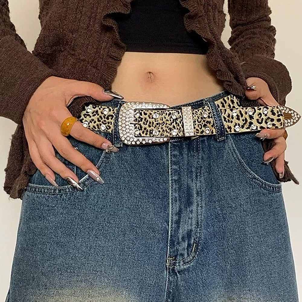 Y2K Rhinestone Leopard Belt